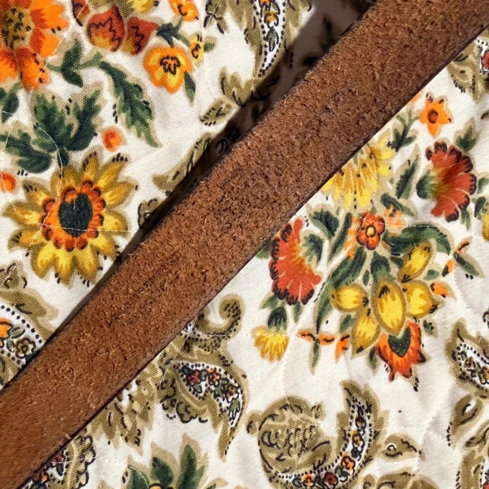 Leegin vintage Brown Leather Basketweave Western Belt w. Stitching Silver Buckle